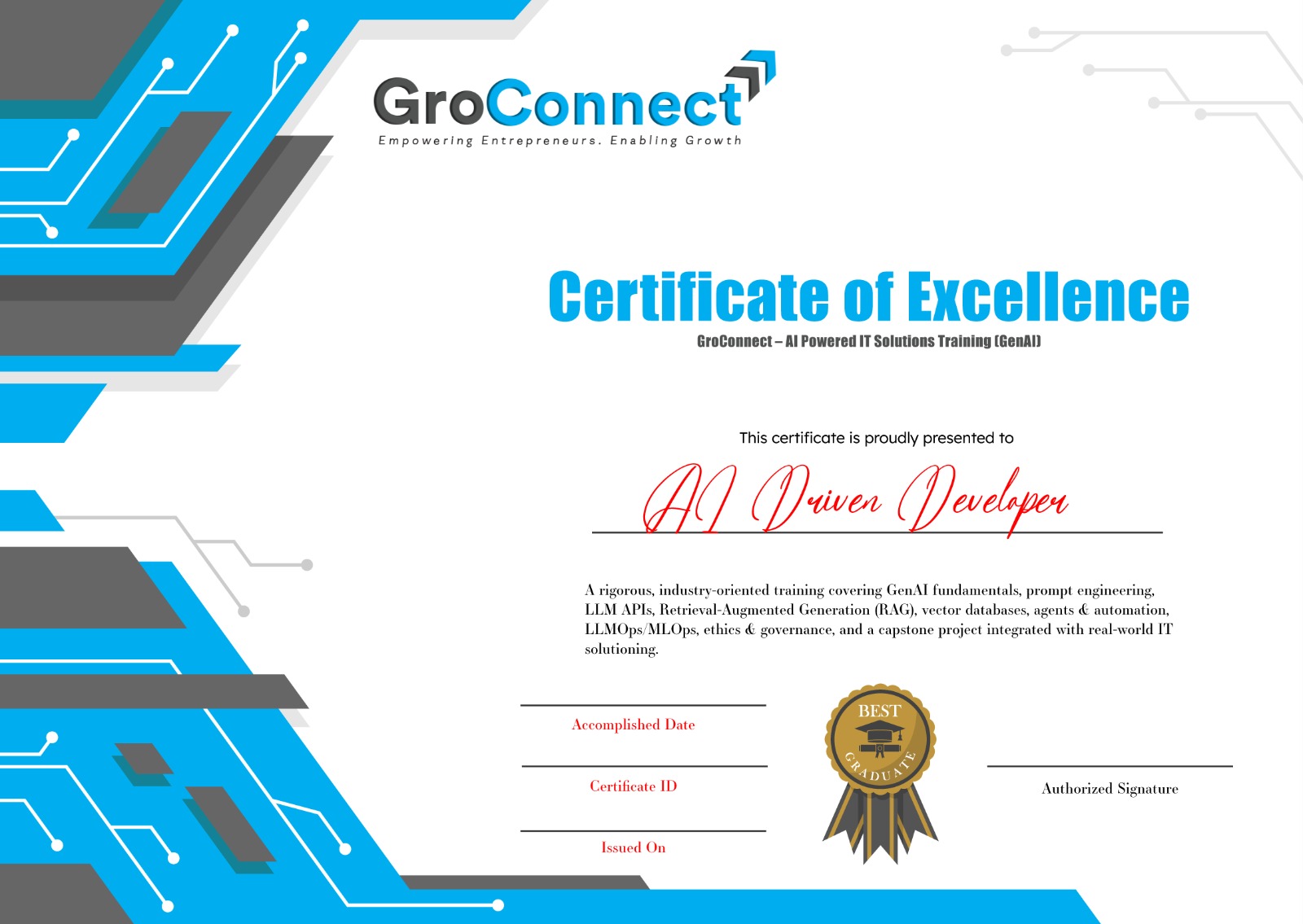 GroConnect sample AI training certificate